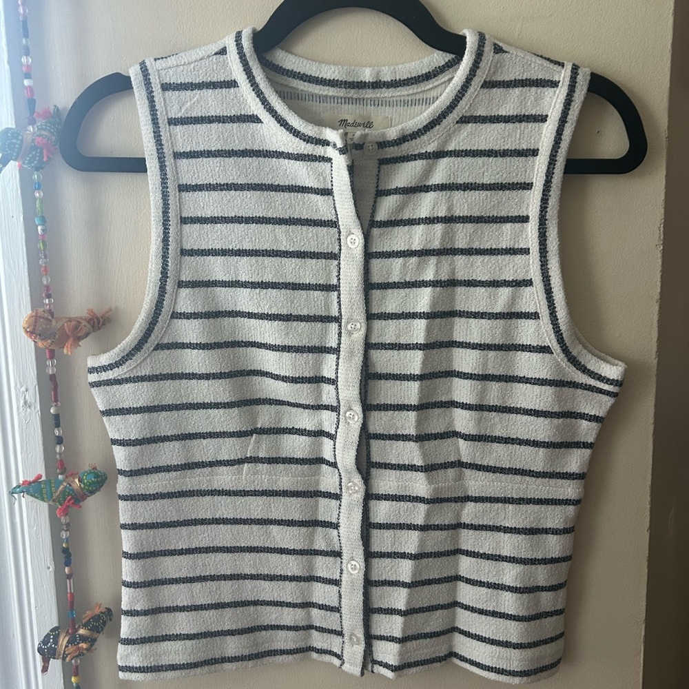 Madewell White and Black Striped Knit Top